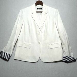 Linen Blend Nine West White Blazer with Striped Cuffs Size 10